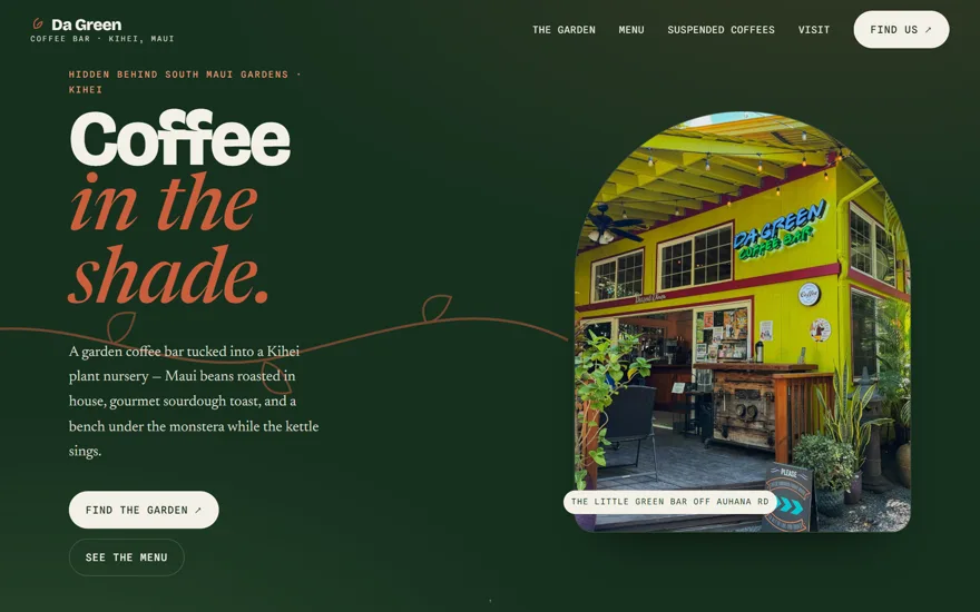 Screenshot of the Da Green Coffee Bar website