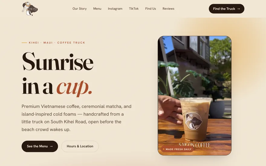 Screenshot of the Early Bird Coffee website