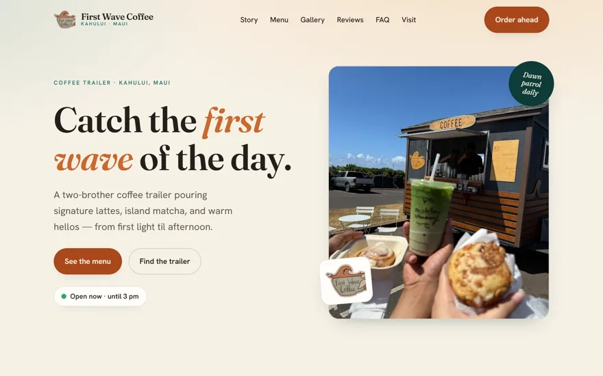 Screenshot of the First Wave Coffee website