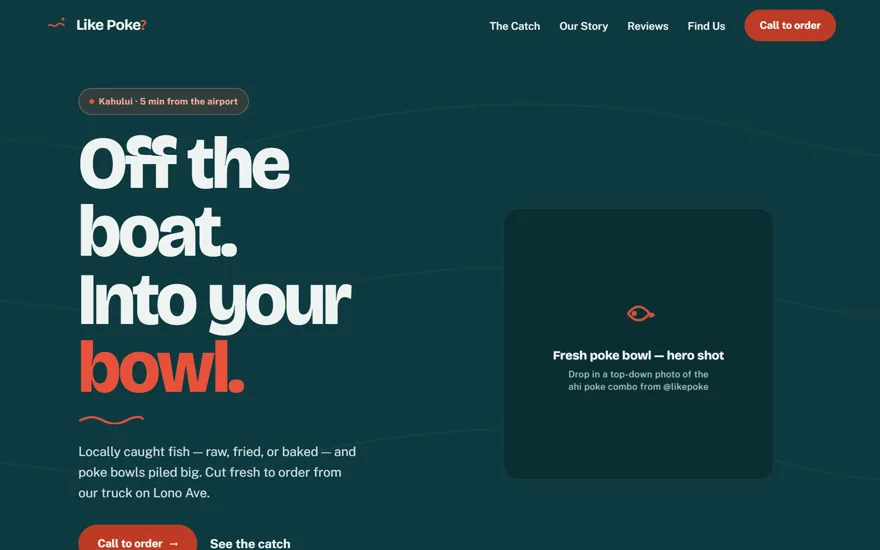 Screenshot of the Like Poke poke food-truck website